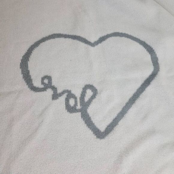 Pottery Barn Kids Heart Love Knit Baby Blanket Gray White Boarder Size 30x40 - Picture 2 of 7